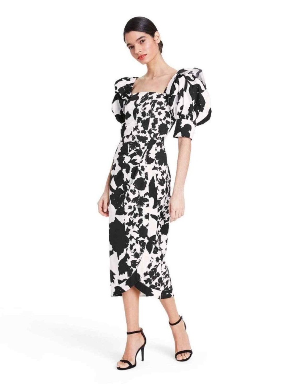 Christopher John Rogers for Target Black & White Floral Puff Sleeve Midi dress